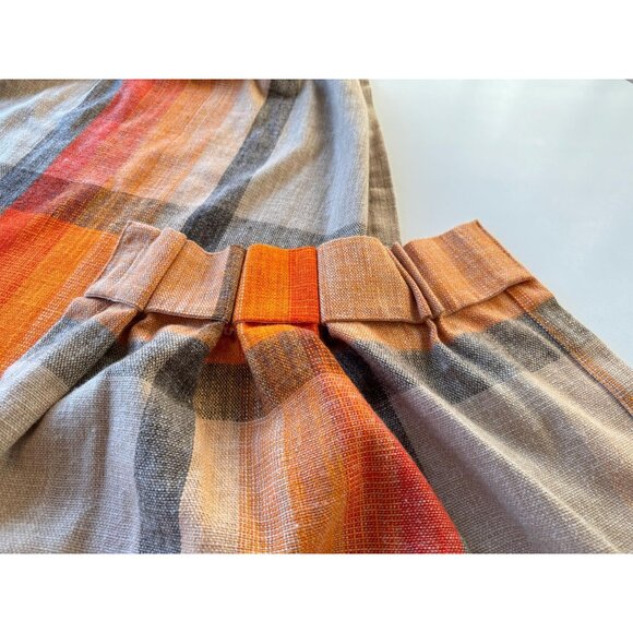 Vintage 70s curtains, orange ombre plaid pair of panels, pleated - Picture 6 of 8
